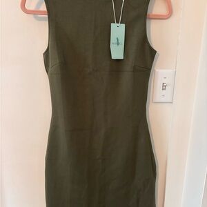 Wiholl Olive Sheath Mini Dress — Sleeveless Tailored Fit NWT Size XS